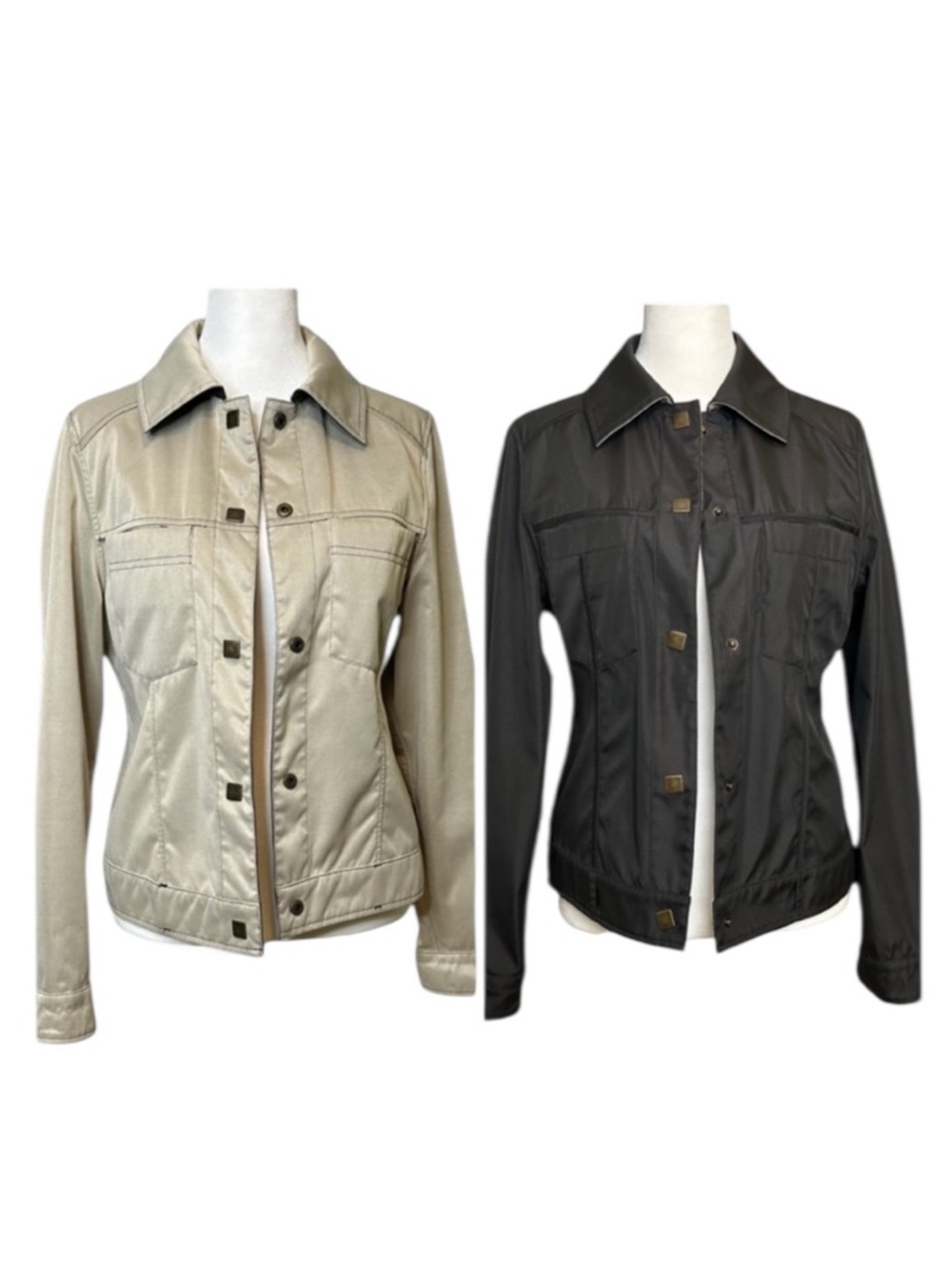 Utex Women’s Reversible Jacket Jean Style Dressy Sheen Black Taupe Size XSP